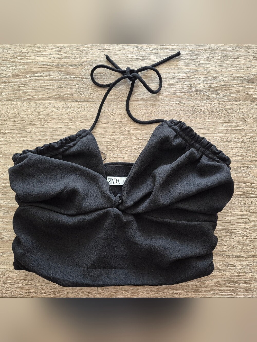 Zara Black Halter Twist Front Crop Top